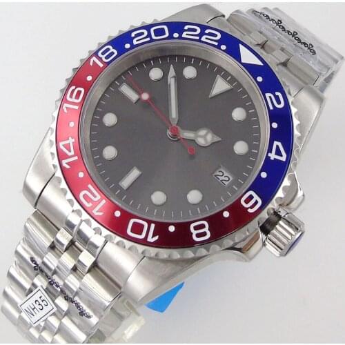 40mm sterile sapphire glass see through back Blue Red bezel NH35 Automatic Movement Mens Watch