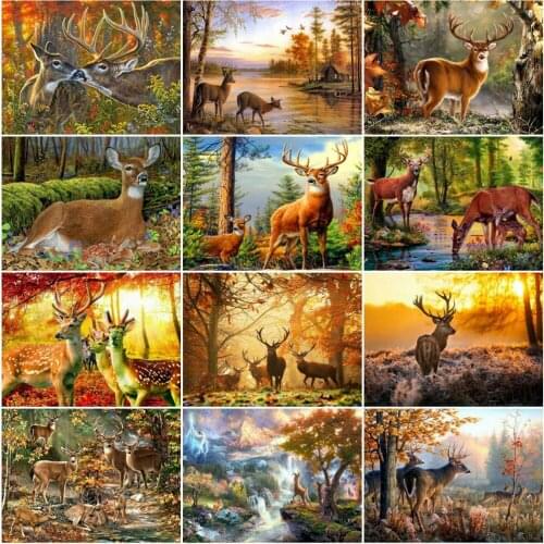 AZQSD Picture By Number Forest Deer Drawing On Canvas DIY Paint By Numbers Animal Kits Handpainted Modern Wall Art