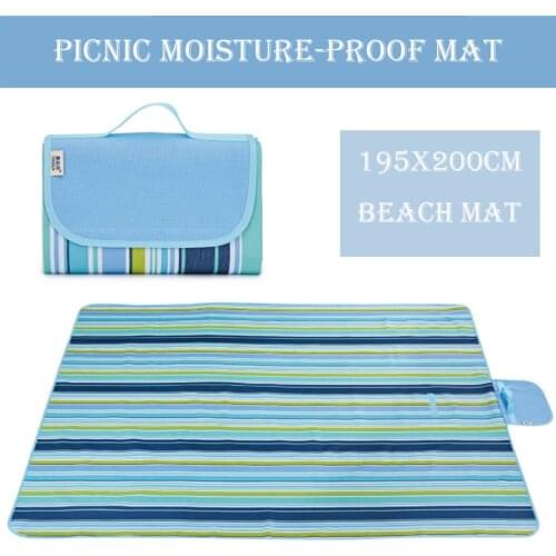 OLIVE HOME New Hight Quality Thick Waterproof Pocket Beach Blanket Stripe Print Portable For Picnic Camping Sand Beach Mat