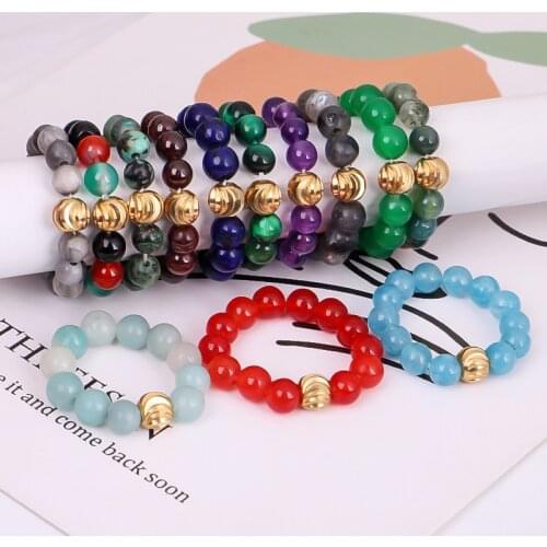 Bohemia Colorful Crystal Finger Rings for Women Elastic Natural Amethysts Agates Lapis Stone Wedding Rings Healing Jewelry Party