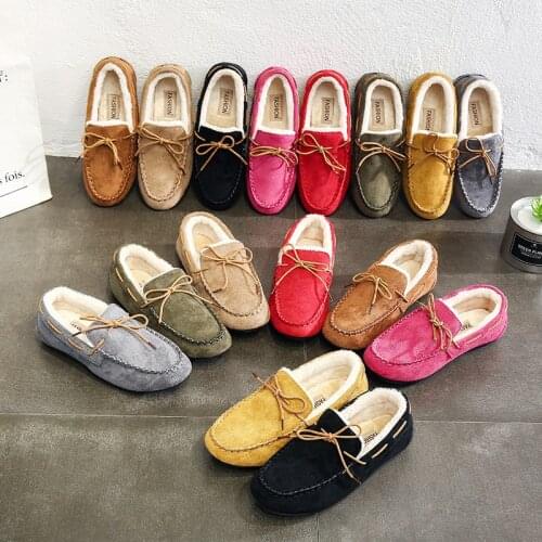 Cotton Shoes Winter Women Fur Flats Ankle Boots Plus Size Snow Boots Warm Flats 2019 Fashion Female Ladies Moccasins Footwear