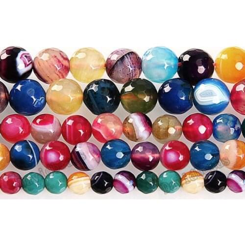 Fctory Price 16" Strand Natural Stone Faceted Mixed Colors Stripe Agat Round Beads 6 8 10 12MM Pick Size For Jewelry diy
