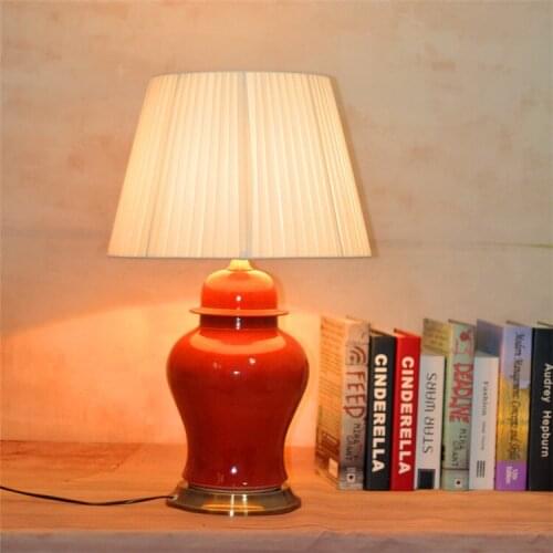 Jingdezhen Ceramic Table Lamp New Chinese Style Living Room Study Bedroom Bedside Lamp Hotel Model Room table Lamp red