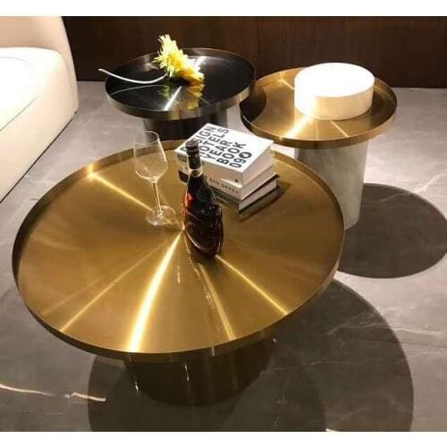 Designer coffee table Italian light luxury simple modern engineering titanium stainless steel living room metal sofa side circle