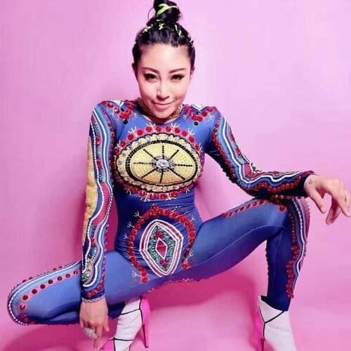 Jazz Dance Costumes For Lady Sexy DJ Club Party Bar Dancers Pub DS Singer Perform Acrobatics Clothes Blue One-Piece Suit DJ213