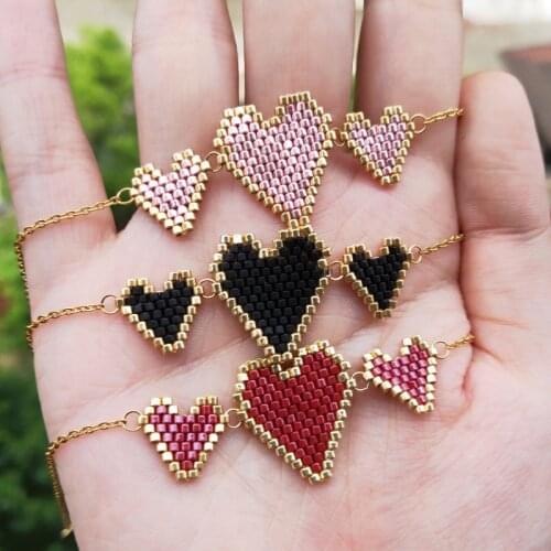 FAIRYWOO Sweet Heart Miyuki Bracelet Luxury Jewelry Stainless Steel Chain Bracelets Delica Statement Charm Bracelet Cute Gift