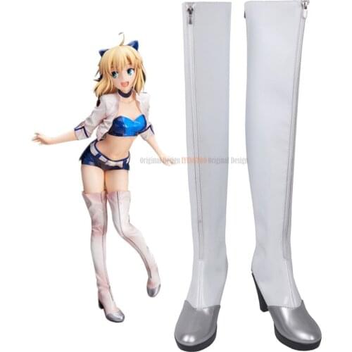 Fate Grand Order Saber Alter Racing Girl Cosplay Long Boots Shoes Custom Made for Men and Women