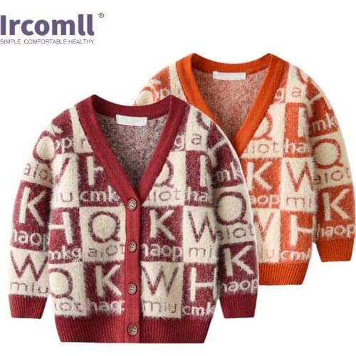 Ircomll Childrens Coat for girls Boys Imitation Mink Fluff Letter V-neck Warm Knitted Cardigan Sweaters for Kids Clothes 0-3Y