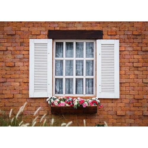 Brick Wall White Window Flowers Photo Background Custom Backdrops Photography Props for Children Baby Portrait Pets Photophone