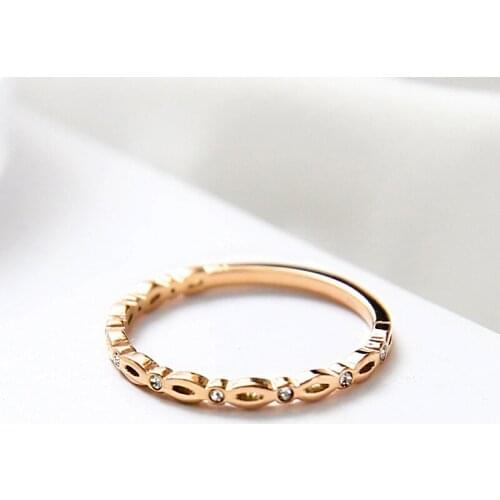 YUN RUO New Arrival Sweet Zircon CZ Tail Rings Rose Gold Color Woman Gift Party Titanium Steel Jewelry Top Quality Never Fade
