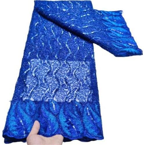 Royal Blue African French Mesh Tulle Lace Fabric with Sequins Embroidery Sequins Lace Fabric Nigerian Net Lace for Sewing