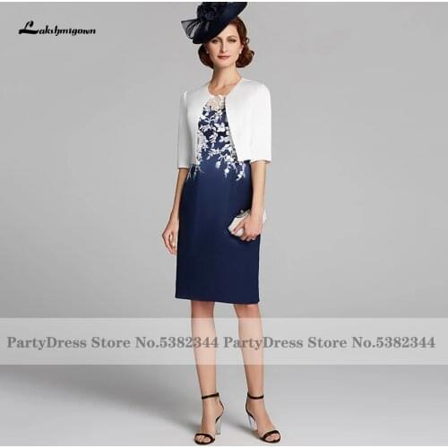 Lakshmigown Vintage Lace Navy Blue Mother of the Bridal/Groom Dress with Jacket Elegant Women Formal Dinner Party Gown Plus Size