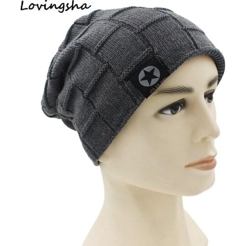 LOVINGSHA Mens Winter Hat Caps Skullies Bonnet Winter Hats For Men Women Beanie Faux Fur Warm Baggy Knitted Hat Beanies Knit