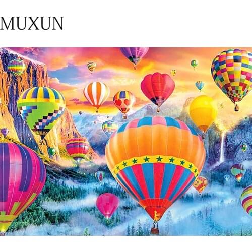 Muxun 5D Diamond Embroidery Landscape Square / Round Hot Air Balloon Diamond Painting Forest Home Decor Mosaic Canyon Sale X0331