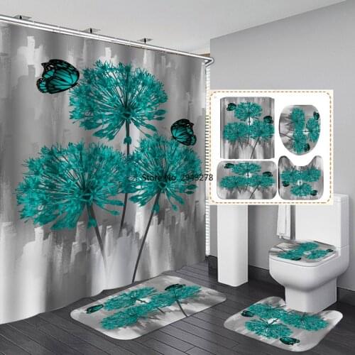 3D Colorful Rose Flower Printed Shower Curtain Set Waterproof Women Bathing Bathroom Pedestal Rug Lid Carpet Toilet Cover