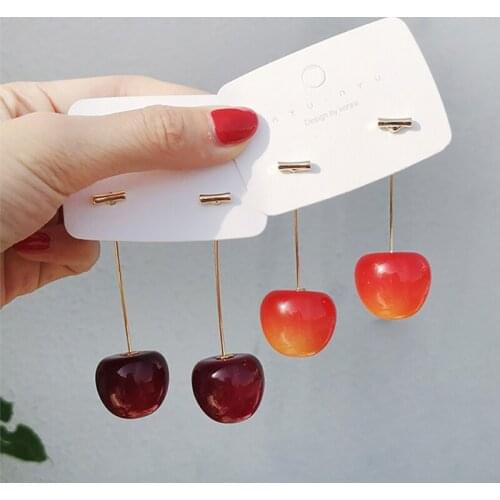 New Fashion Simulation Cherry Earrings Aesthetic Fruit Pendant Glass Earring for Women Girl Gift