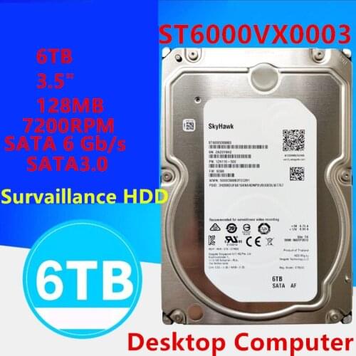 New HDD For Seagate Brand 6TB 3.5" SATA 6 Gb/s 128MB 7200RPM For Internal Hard Disk For Survaillance HDD For ST6000VX0003