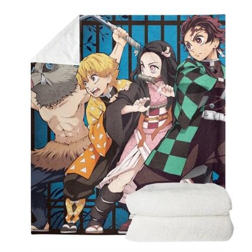 Anime Demon Slayer Throw Blanket Japanese Cartoon Manga Spring/Autumn Fleece Blankets 3D Printed for Children Kids Bedding