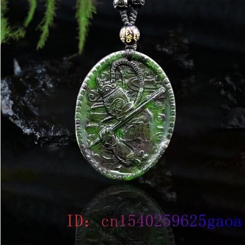 Jade Monkey King Pendant Necklace Fashion Carved Natural Charm Amulet Black Green Gemstone Jewellery Chinese Gifts Obsidian
