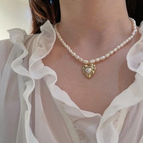 Natural Freshwater Pearls Heart Pendant Necklace For Women Girl Fashion Choker Vintage Jewelry Wedding Party Accessories Gift
