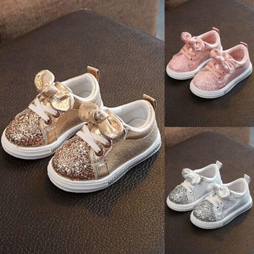 PUDCOCO Newborn Infant Baby Girls Bow Sequin Crib Shoes Trend Casual Shoes Dress Shoes Soft Sole Sports Shoe 1-3Y