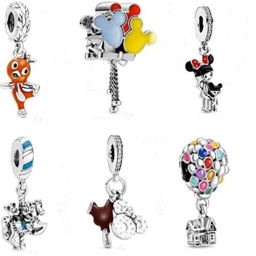 Up House & Balloons Charm 100% Real 925 Sterling Silver Orange Bird Dangle Charm Fit Original Brand Bracelet Diy Jewelry