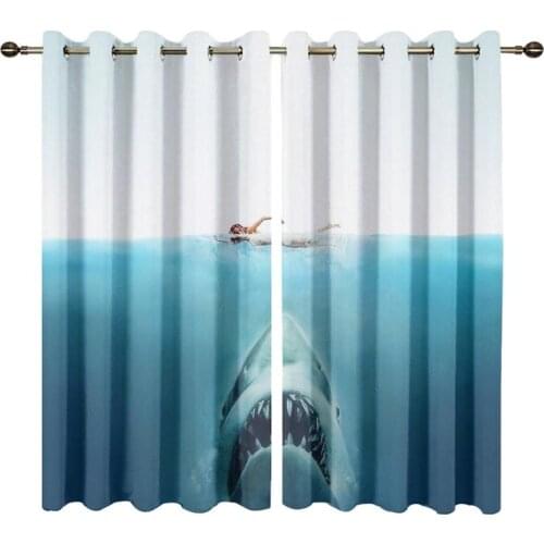 Custom Jaws Shark Printed Blackout Curtains For Bedroom Window Curtains for Living Room High Shading Rate Drapes Window Treatmen