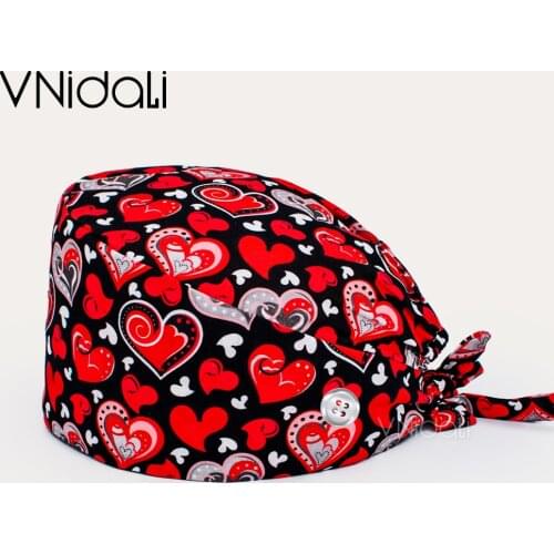 Love printing cotton Scrub Caps Nursing Accessories 100% Cotton Sweat band With buttons Hat gorro quirofano mujer pet shop cap