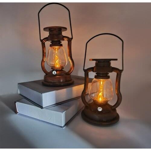 Solar Retro Classic Kerosene Lamp Portable LED Lantern Lights Antique Solar Energy Lamp Decoration Outdoor Lighting
