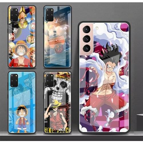 Glass Case for Samsung Galaxy S20 FE S21 Ultra S10 Plus S9 Note 10 Lite S8 20 9 S10e Shockproof Phone Cover Japan Anime OnePiece