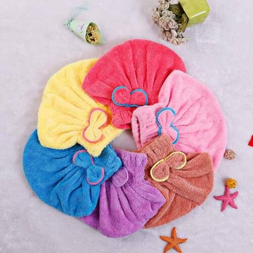 BALLE Dry Hair Cap Bowknot Ultra Absorbent Soft Towel Bath Head Wrap Turban 25x33cm