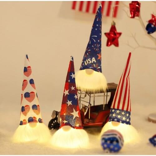 Independence Day Decorations Patriotic Gnome Light Doll Cute Figurine For 4th Of July Gift