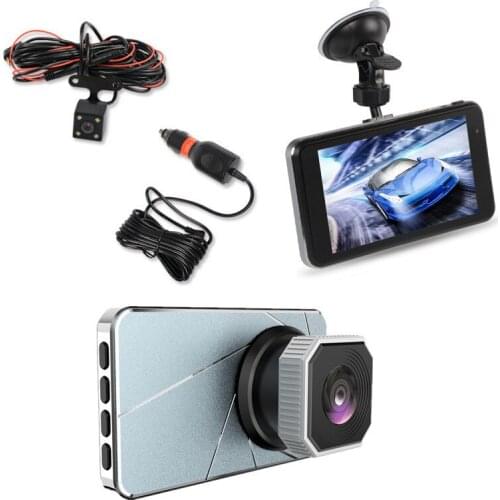 4 inch touch screen driving recorder HD night vision 1080P dual mirror car driving DVR parking monitoring