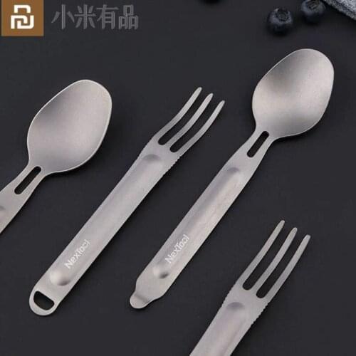 Youpin Fork Spoon Outdoor Pure Titanium Camping Cookware Lightweight Flatware for Camping Picnic Set for Smart Kitchen Tableware