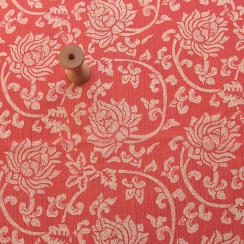 High quality thin pleated fabric Chiffon tissu Dark red lotus patchwork Scarf Blouse Dress Top clothing material