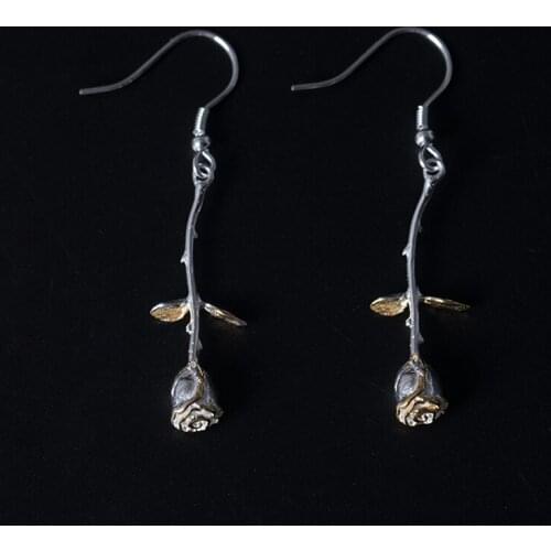 VLA Real 925 Silver Sweet Romantic Rose Earrings Womens Fashion Temperament Flower Accessories Earrings