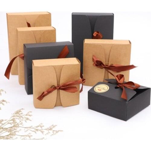 10pcs /lot new best selling black and Kraft boxes with ribbon,wedding favor boxes,baby shower favor boxes,party gift boxes