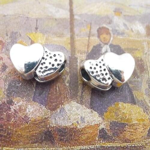 10 Pieces 9*14mm Mixed Alloy Antique Silver Color Double Love Charms Bracelet Vintage Pendant Accessory For DIY Jewelry Making