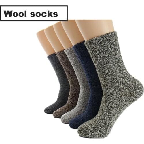 5Pairs/Lot Wool Mens Socks Winter Warm Casual Thick Cotton Snow Socks Stripe Male Harajuku Retro Dress Socks For Men Meias 2019