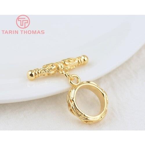 6 Sets O:14.5x17.5MM T:22x4MM 24K Gold Color Plated Brass Round Bracelet O Toggle Clasps High Quality Diy Jewelry Accessories