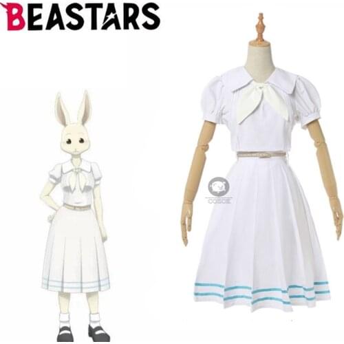 Anime Beastars Haru Cosplay Costume Short sleeves Uniform White Rabbit Animal Cute Dress