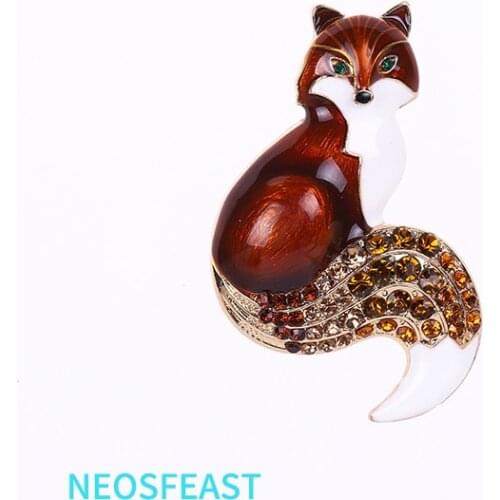 Rhinestone Elegant Fox Brooches for Women Alloy Pin Brown Color Ladies Cute Gifts Coats Garments Accessories Fashion Jewelry