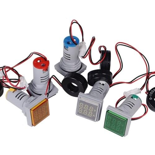 Digital Multimeter AC Ammeter Voltmeter 0-100A 50-500V Square Ammeter Voltmeter LED Blue Red Yellow Green White Light Detector