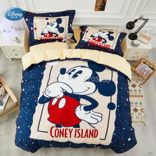 Disney Cute Mickey Mouse Cotton Bedding Sets Girls Kids Cartoon Duvet Cover Bed Sheet Pillowcase Twin Queen Blue Quilt Cover