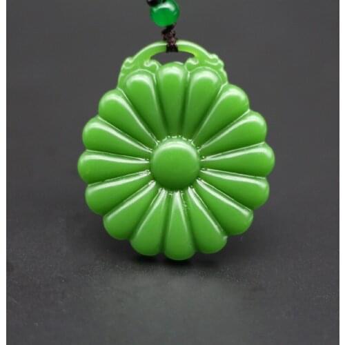 Double-sided Carved Natural Green Jade Sunflower Pendant Necklace Chinese Charm Jewellery Fashion Amulet for Men Women Luck Gift