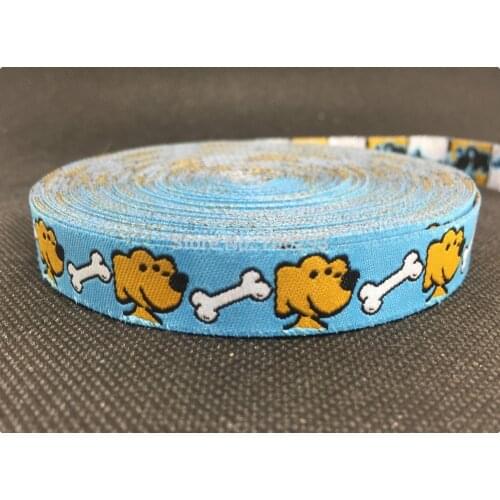 HOT!!! 2015 NEW wholesale 5/8'' 14mm Wide Yellow dog and white bones Woven Jacquard Ribbon dog chain accessories 12yards/lot