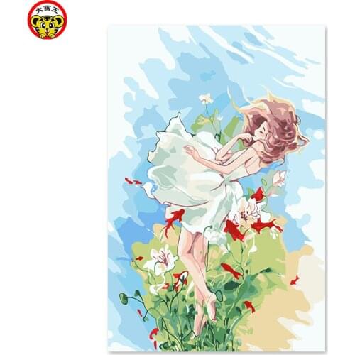 Painting by numbers art paint by number a group of small goldfish red cartoon girl no evil paintings by numbers of fish pictures