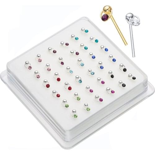 Pack Of 36Pcs 925 Sterling Silver Ball Nose Ring Piercing Nose Pin Stud Dangle Shape Body Jewelry Piercing Nariz Plata Mujer