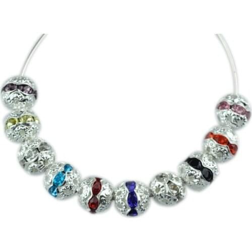20pcs/lot Silver Plated Metal Beads 8mm Rhinestone Crystal Beads For Jewelry Making Necklace DIY Spacer Charms Beads