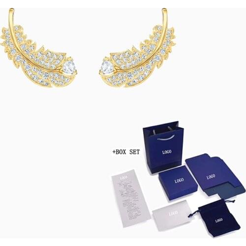 Fashion Jewelry SWA New NICE Hollow Earrings Exquisite Feather Decoration Golden Earrings Ladies Luxury Romantic Jewelry Gifts